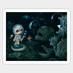 Creepy Cute Mermaid with Sea Monsters Magnet